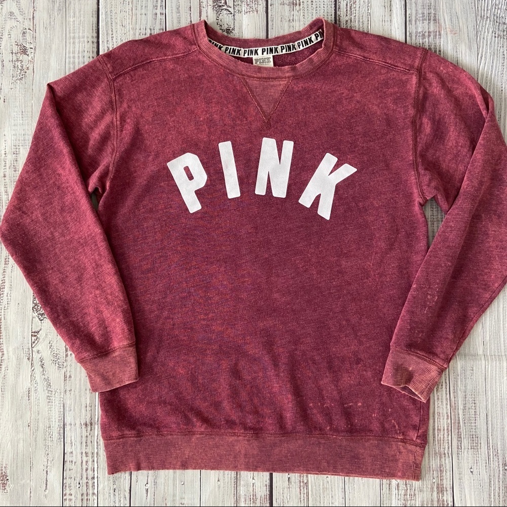PINK VICTORIA’S SECRET Distressed Crew Neck Sweatshirt. Size Small.